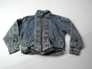 Vintage Jordache Jacket Kids Medium Blue Denim Colorful Stitch 80s Y2K Retro - Picture 1 of 9