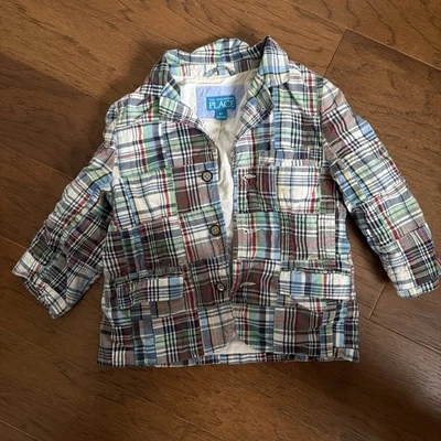 Childrens Place Patchwork Blazer Jacket Boys Size 4T Madras Kids Preppy - Image 1 of 4