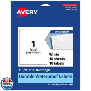 Etichette rettangolari impermeabili Avery Durevoli, 8,5" x 11", 10 totali, olio e strappo - Foto 1 di 5