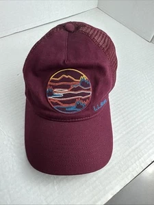L.L. Bean Burgundy Adjustable Mesh Kids Trucker Hat Cap Mountains Forest Print - Picture 1 of 8
