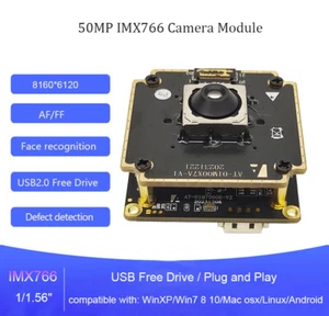 50MP IMX766 USB2.0 Camera Module PDAF AF/FF 8160x6120 UVC Free Drive USB Webcam - Afbeelding 1 van 14