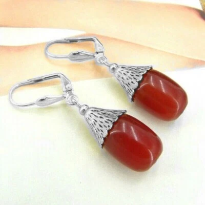 BAILYSBEADS edle Karneol-Ohrringe Ohrhänger versilberte Klappbrisuren Fassform - Bild 1 von 3