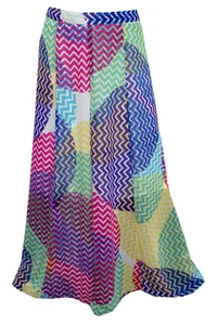 Boho Gypsy Hippy Georgette Colorful Long Skirt Zig Zag Print Bohemian Skirts M