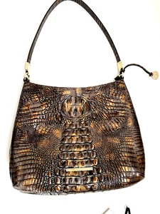 Brahmin Farrah FallTortoise Melbourne CrocEmbossed Leather Shoulder HandBag HOBO - Picture 1 of 24