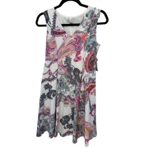 Sandra Darren Paisley Eyelet V-Neck Sleeveless Stretch Knit Dress Size 4 NWT - Picture 1 of 5