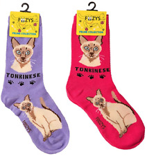 Cat Tonkinese Siamese Burmese Feline Cute Animal 2 Pairs Foozys Women's Socks