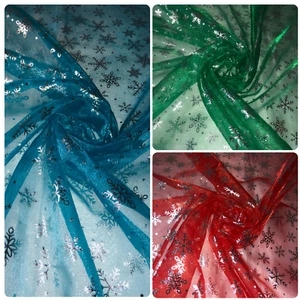 Sparkly Disney Frozen Foil Snow Flakes Organza Fabric 58” Voile Dress Decoration - Picture 1 of 10