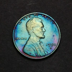 Centavo de trigo Lincoln 1950-D tonificado con tono arco iris (7-42) - Imagen 1 de 2