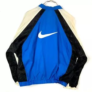Vintage Nike Windbreaker Jacket Medium Blue Colorblock Full Zip 90s Swoosh - Picture 1 of 3