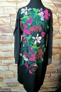 Donna Ricco Women's Black Wine Floral Sheath Dress Chiffon Sleeves Size 12 - Picture 1 of 8