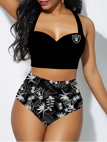 Las Vegas Raiders Bikini Set Halter Neck Swimsuit Tummy Control Bathing Suit Cover