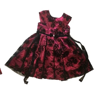 Jona Michelle Party Dress Red with Black Lace Mesh Flocked Velvet Overlay size 6 - Image 1 of 4