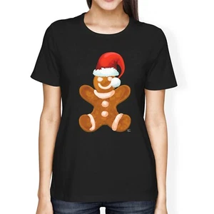1 Tee Damen T-Shirt locker sitzend Lebkuchenmann mit Nikolausmütze Weihnachten - Bild 1 von 15