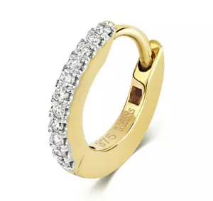 SINGLE 9CT HALLMARKED YELLOW GOLD G/H SI DIAMOND EAR CARTILAGE HUGGIE EARRING - Picture 1 of 6