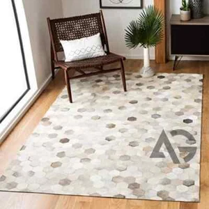 Patchwork Rug Cow Fur Cowhide Leather Designer Unique Genuine Carpet - Picture 1 of 7