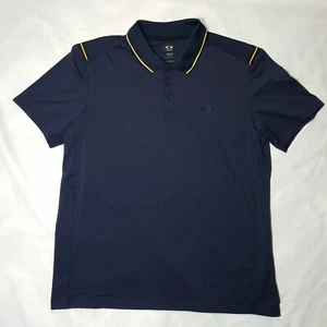 Oakley Navy Blue & Yellow Short Sleeve Quick Dry Golf Polo Shirt Mens XXL 2XL - Picture 1 of 15