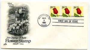 2526 29c Flower, Tulip, perfs, coil ArtCraft plate number strip FDC - Picture 1 of 1