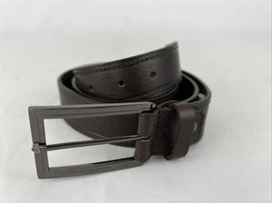 TUMI Mens Chocolate Brown Leather Belt Gunmetal Buckle Sz 44 NWT - Picture 1 of 4