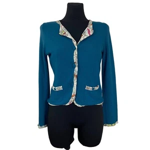 HWR SILK LINED FRINGE TRIM ANGORA BLEND EMERALD GREEN CARDIGAN. SIZE: MEDIUM - Picture 1 of 6