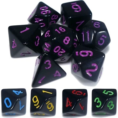 Poly Dice Set - Gloss Black (Select Colour) / D&D RPG DND Dungeons and Dragons - Image 1 of 2