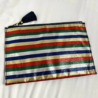 JCREW в полоску блестящий застежки женщин вечеринки сумка синий красный серебро золото молнии кисточки - Изображение 1 из 4