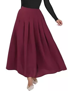 Women A-Line Pleated High Waist Maxi Skirt Full Ankle Length Flowy Swing Eleg... - Picture 1 of 6