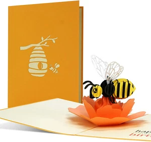 3D POP UP Klappkarte Geburtstagsbiene* Honig-Biene Hummel Gutschein Tiere Blume  - Bild 1 von 4