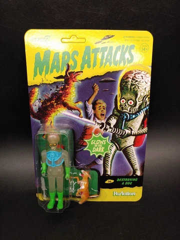SUPER7 Mars Attacks Destroying A Dog Glow In The Dark ReAction Figure 3.75" NEW Cover