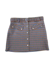 W43# George Women’s Multicoloured Check Lined Belt Snap Short Skirt Size 12 - Picture 1 of 15