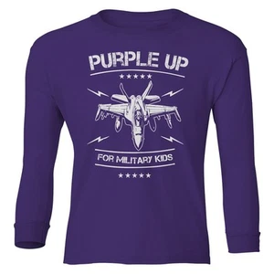 Purple Up For Military Kids - Fighter Jet Design Youth Long Sleeve T-Shirt - Picture 1 of 3