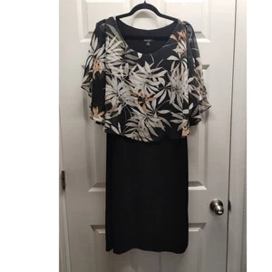 Connected Apparel Damen Größe 16 Schwarz Midi Etuikleid Transparent Blätterdruck Überzug - Bild 1 von 6
