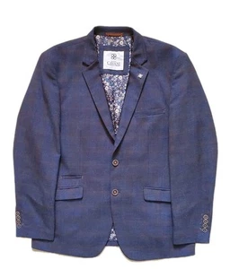 CAVANI Blazer Jacket Mens UK 44 R Navy Blue Check In Brown - Picture 1 of 16