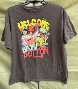 Spongebob Squarepants Men T-Shirt XL Black Graphic Adult Welcome Bikini Bottom - Picture 1 of 4