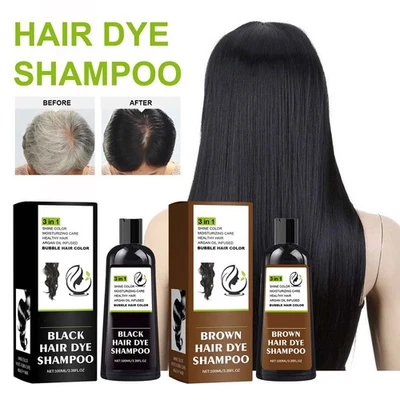 3 in 1 Hair Shampoo 100ml Instant Fast Permanent Natural Hair Black&Brown Color - Image 1 of 4