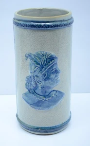 CRACK alte Schlafauge Milling Co Steinzeug Vase Sioux Häuptling Libelle Rohrkolben Vintage - Bild 1 von 13