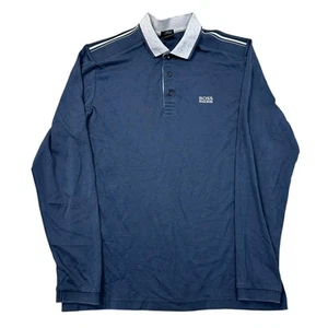 Hugo Boss Polo Shirt Long Sleeve Slim Fit Luxury Cotton Blue Mens Medium - Picture 1 of 8