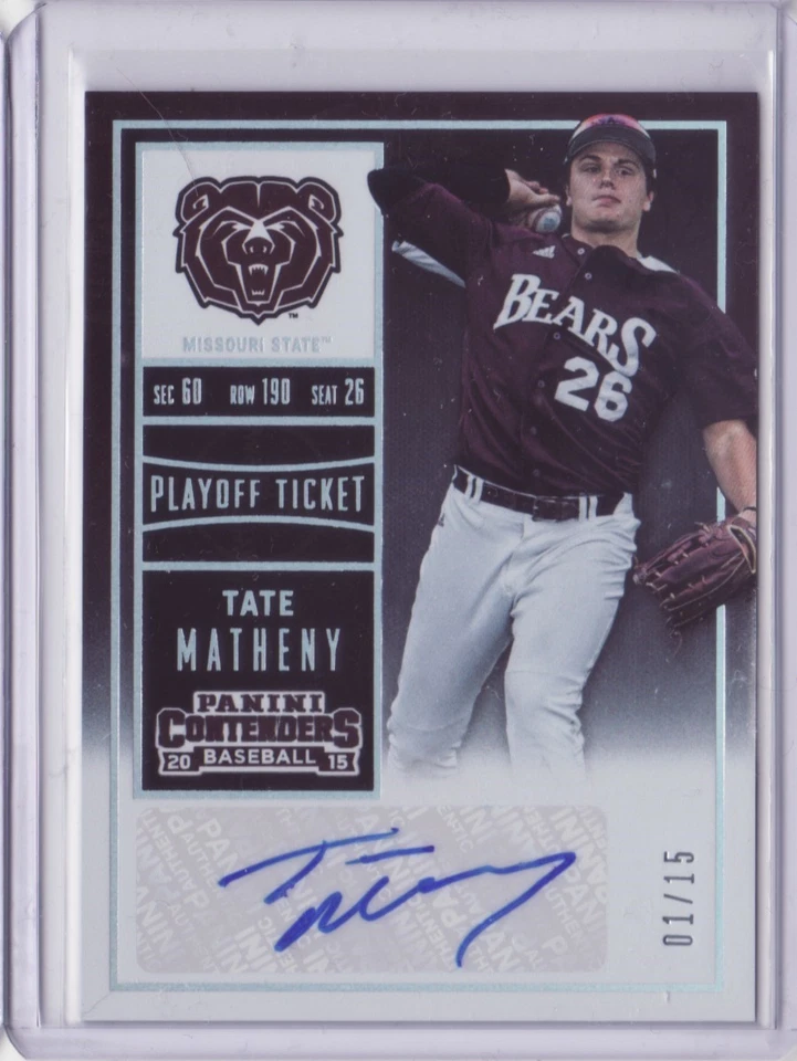 2015 Contenders College Ticket Autograph Playoff Tate Matheny 01/15 Auto Flat SH - Image 1 of 1