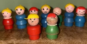 Vintage Fisher Price Little People Lot Of 9/2 Wooden Bodies Heads 7 PlasticHeads - Picture 1 of 13