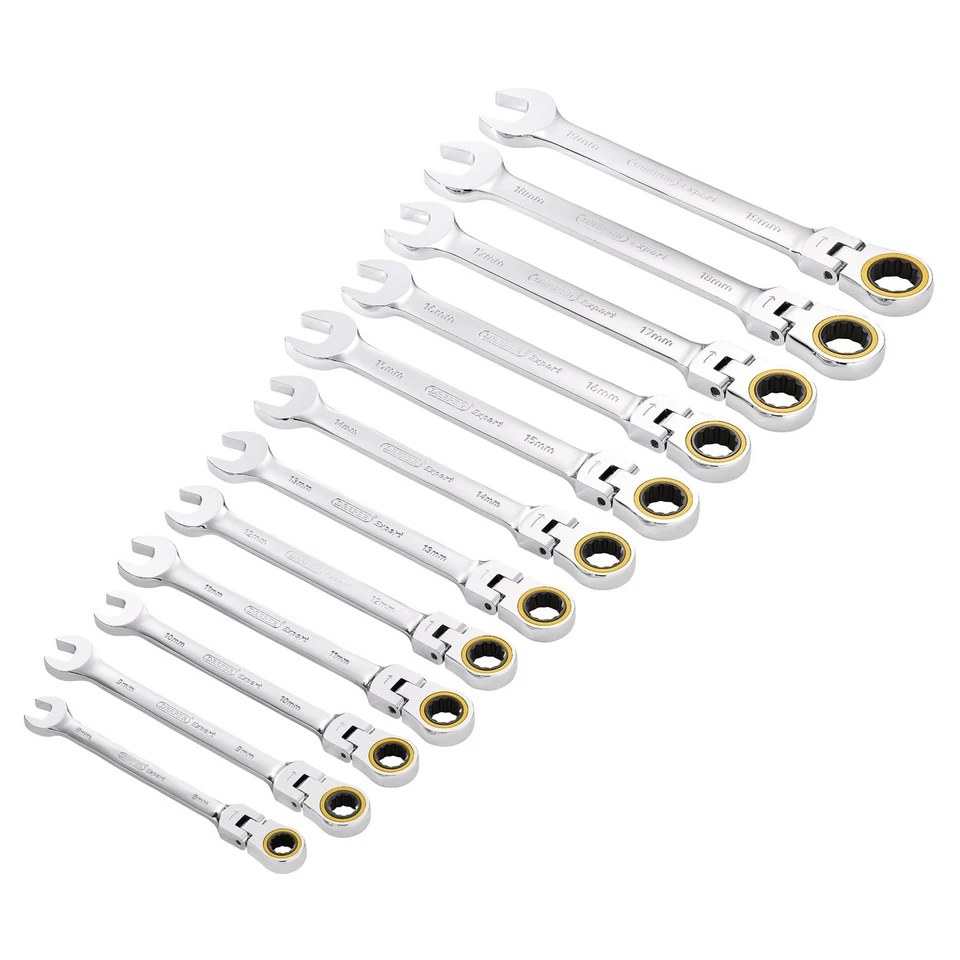 Juego de llaves combinadas de trinquete de cabeza flexible métrica Draper Expert 12 piezas 03932 Foto 1 de 2