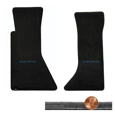 Juego de 2 alfombrillas Velourtex C4 Corvette 1984-1990 negras - logotipos CORVETTE azules Foto 1 de 4