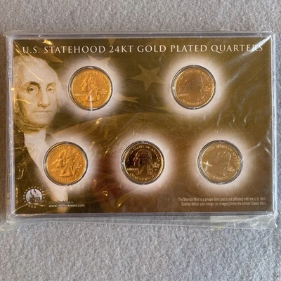 2004 US Statehood Quarters 24k Gold Plated 5-Coin Set - Merrick Mint - Image 1 of 4