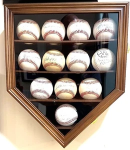 Baseball Vitrine 12 Nussbaum Holz & Glas MLB Kugelhalter Wandrahmen Schrank - Bild 1 von 18