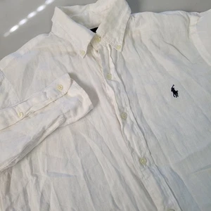Polo Ralph Lauren Mens S Button Down Long Sleeve White Custom Fit Linen Shirt - Picture 1 of 7