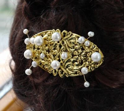 gold filigree barrette with ivory pearls - Image 1 of 4
