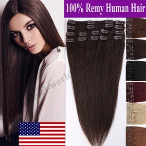 AAA+ Full Head Clip in Remy Human Hair Extensions 8 Pieces Straight Blonde B161 - Picture 1 of 24