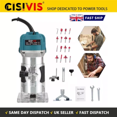 1/4 Electric Hand Trimmer Wood Laminator Palm Router with 15PCS Router Bits Set - Image 1 of 4