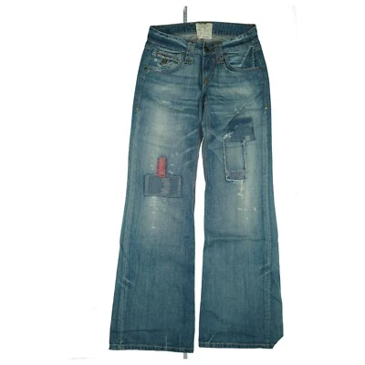 Pantalones de mezclilla para damas Taverniti Bootcut acampanados retazos XS W27 L34 usados look azul Foto 1 de 4