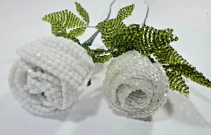 WHITE HAND MADE CLOSED BEADED ROSES AUSTRALIAN MADE UNIQUE GIFT IDEA NON ALLERGY - Picture 1 of 7