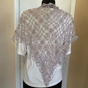 Hand Crochet Neck Scarf Acrylic/Metallic Lavender/Silver Starburst Lace Pattern - Picture 1 of 8