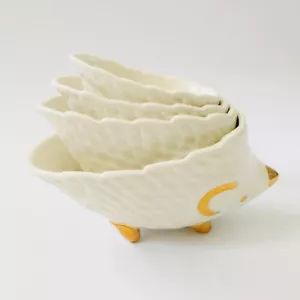 Anthropologie Hedgehog Measuring Cups Stackable Nesting Ceramic White & Gold - Picture 1 of 4